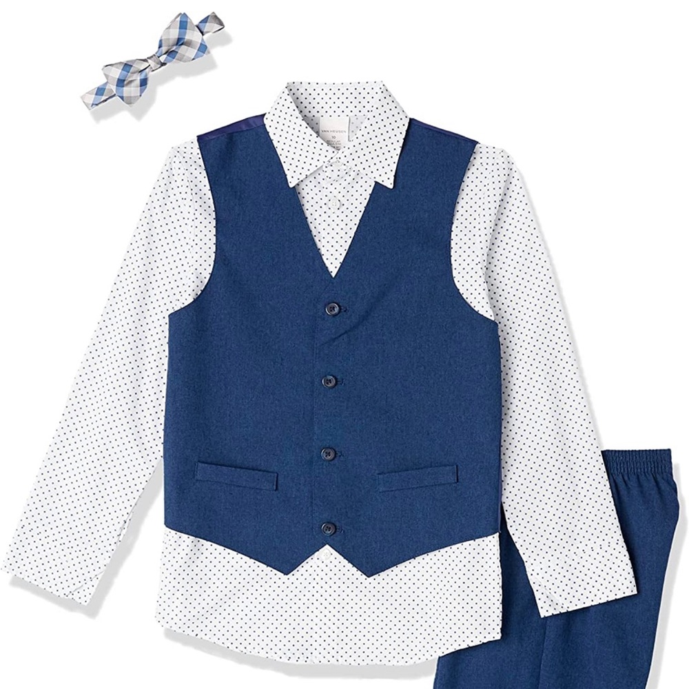 Van Heusen Boys' 4-Piece Suit Set, Vest, Pants, Collared Dress